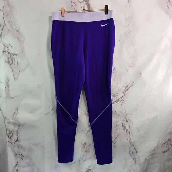 Nike Leggings Womens Large Purple Fleece Lined Thermal Pro Winter High Rise - Picture 1 of 12